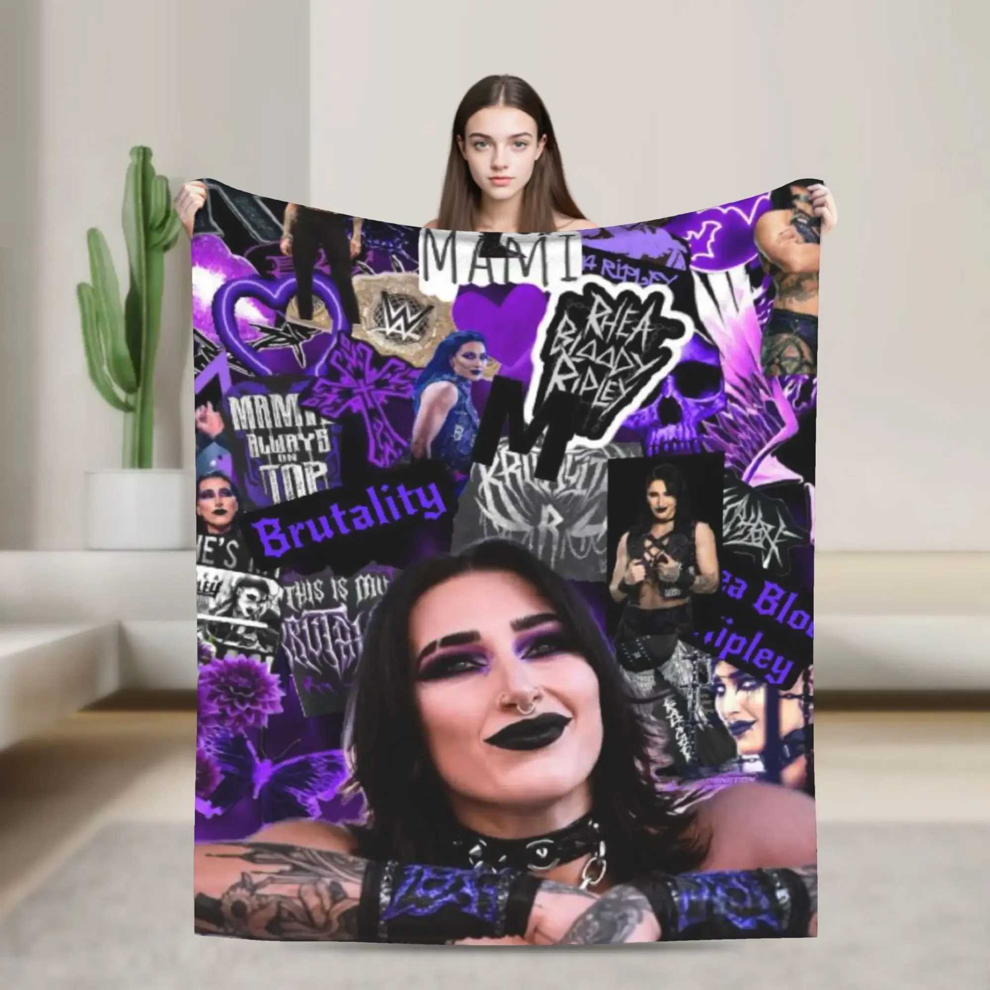 

Плед для реслинга Rhea Ripley, мягкий, пушистый, плюшевый, разных размеров, всесезонный, для дивана и кровати