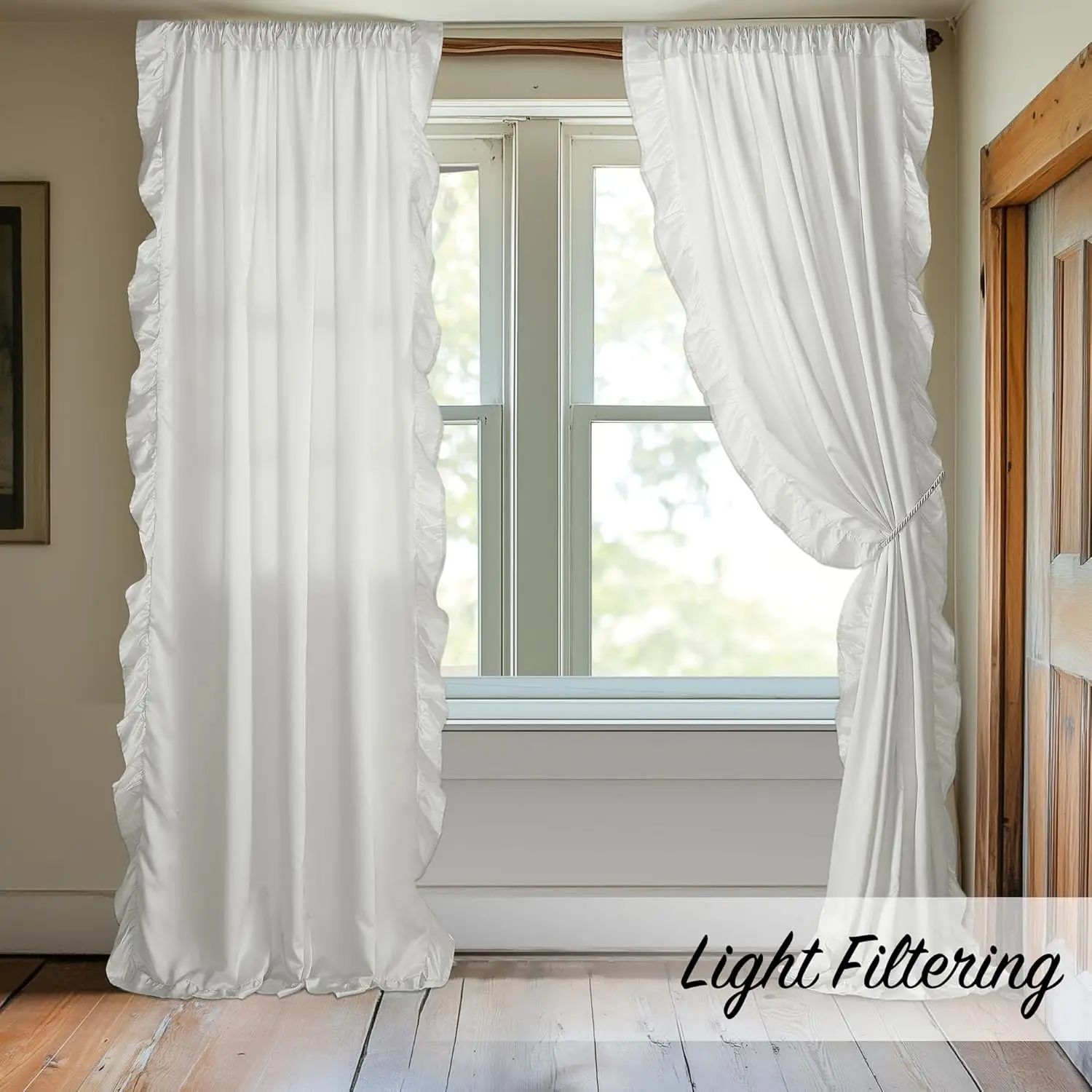 French Elegant Ruffled Curtains Semi-Shading Window Drape Rod Pocket Sheer Shabby Chic Window Curtain Panel Privacy Protector
