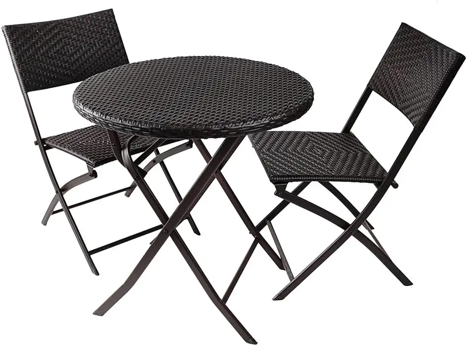

3 Pieces Folding Bistro Set PE Wicker Rattan Outdoor Patio Furniture Sets with Foldable Round Table