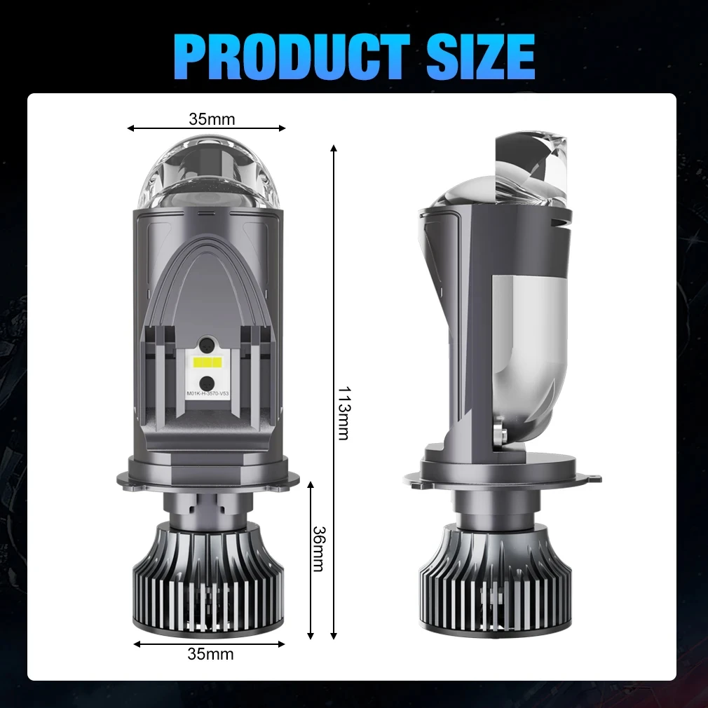 2Pcs H4 LED Projector Mini Lens Car Bi LED Headlight Bulb Hi/Lo Beam CANBUS Turbo Auto Bulb H4 High Low Light Fog lamp bulb12V
