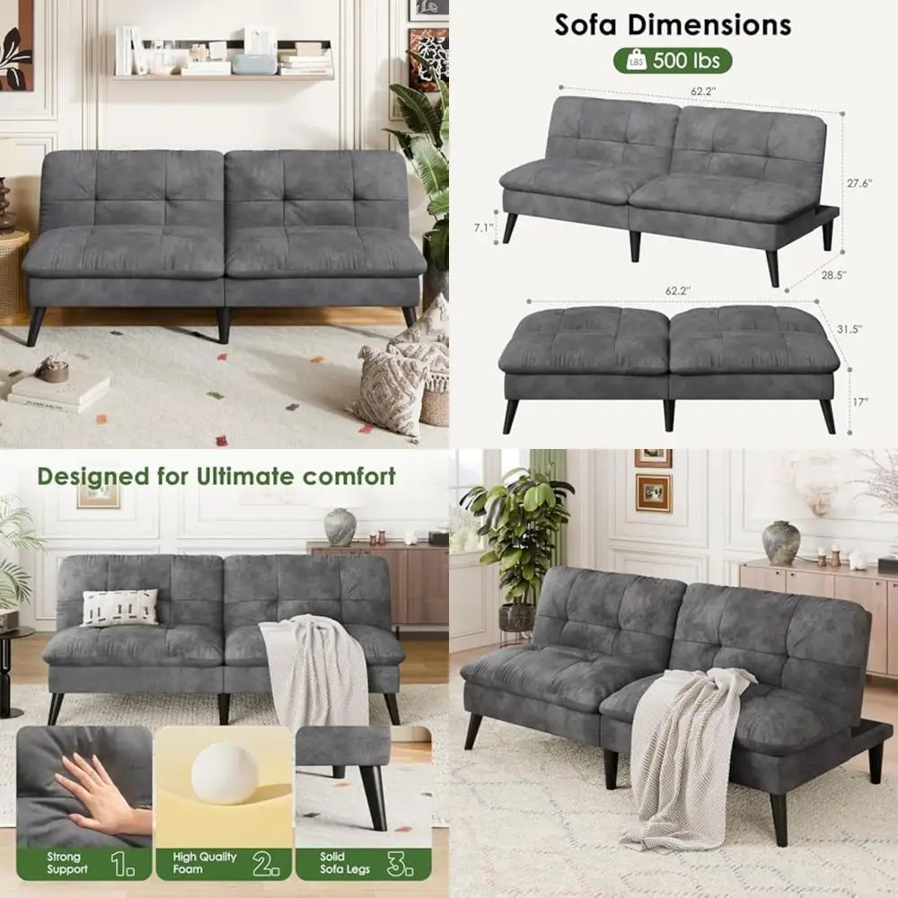 futon sofa bed velvet futon couch with adjustable backrest, small convertible folding sleeper sofa bed, modern loveseat for liv