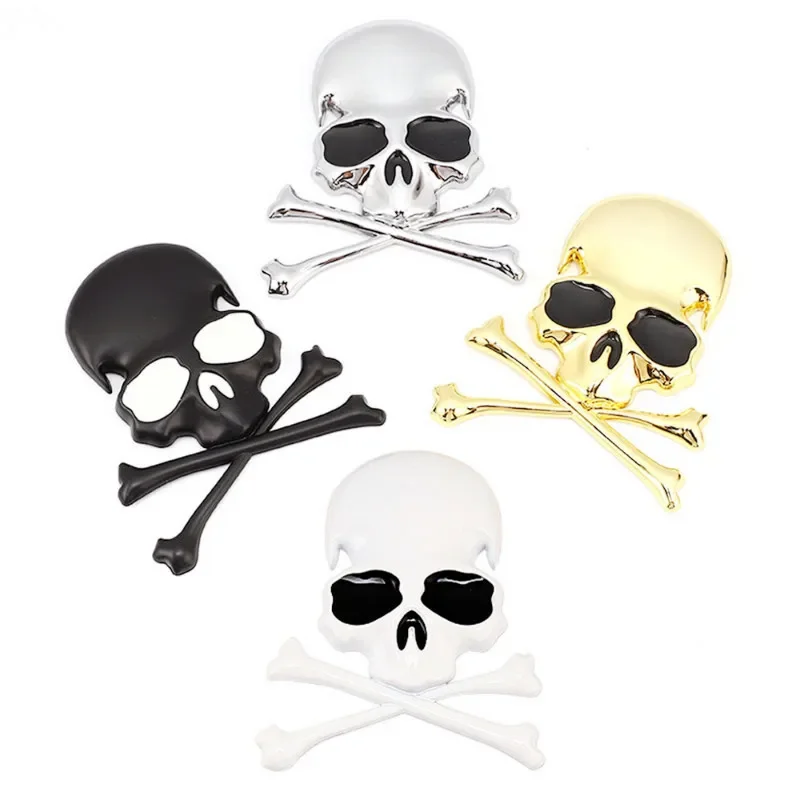 3D Metal Zinc Alloy Skull Skeleton Crossbones Car Motorcycle Sticker Truck Label Emblem Badge Car Styling Decoration Accessories