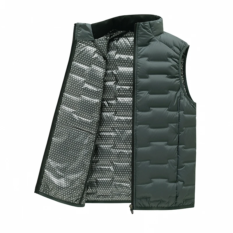 Winter White Down Vests Men Graphene Self-heating Windproof Pleated Vest Man Stand Collar Casual Warm Warm Down Waistcoat