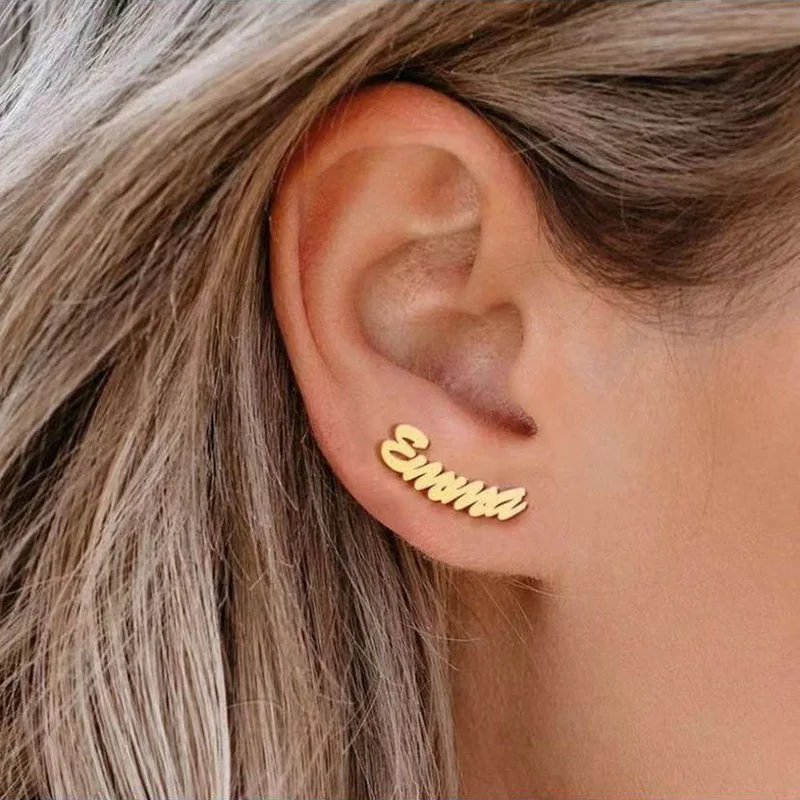 Custom Name Stud Earrings For Women Girl Stainless Steel /925 Sterling Silver Personalized Nameplate Earrings Souvenir Gifts