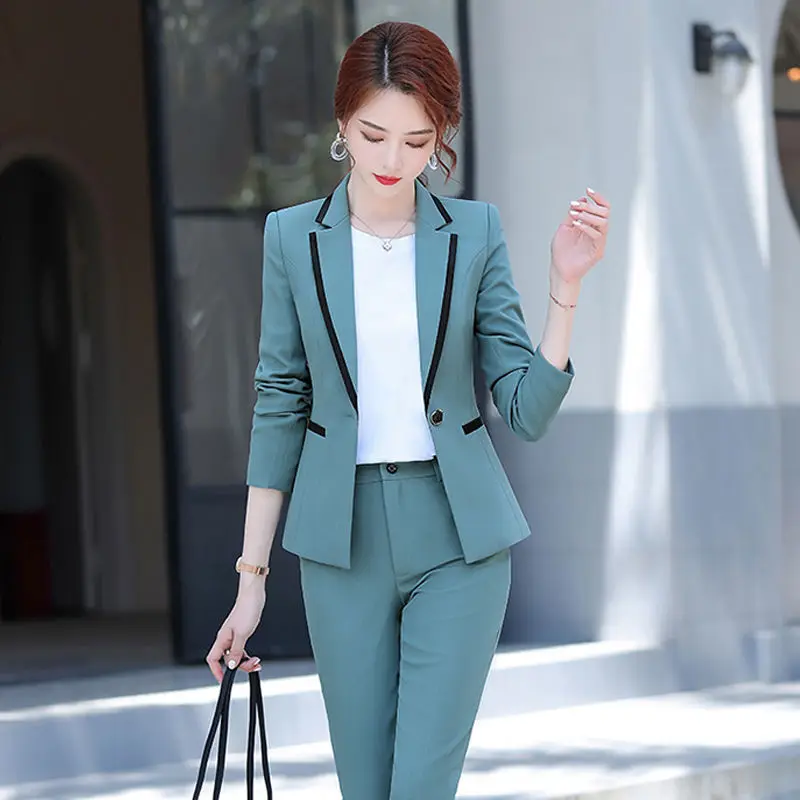 Women Blazers Office Long Sleeve Elegant Single Breasted Coat Or Pants Or 2pcs Casual Office Lady Chic High Street Clothes