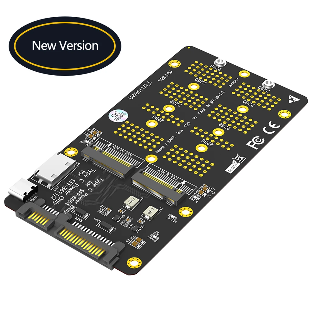 M2 SSD Adapter M.2 SATA SSD B Key to SATA 3.0 M.2 for NVME SSD M Key to SFF-8611 Riser Type C Power