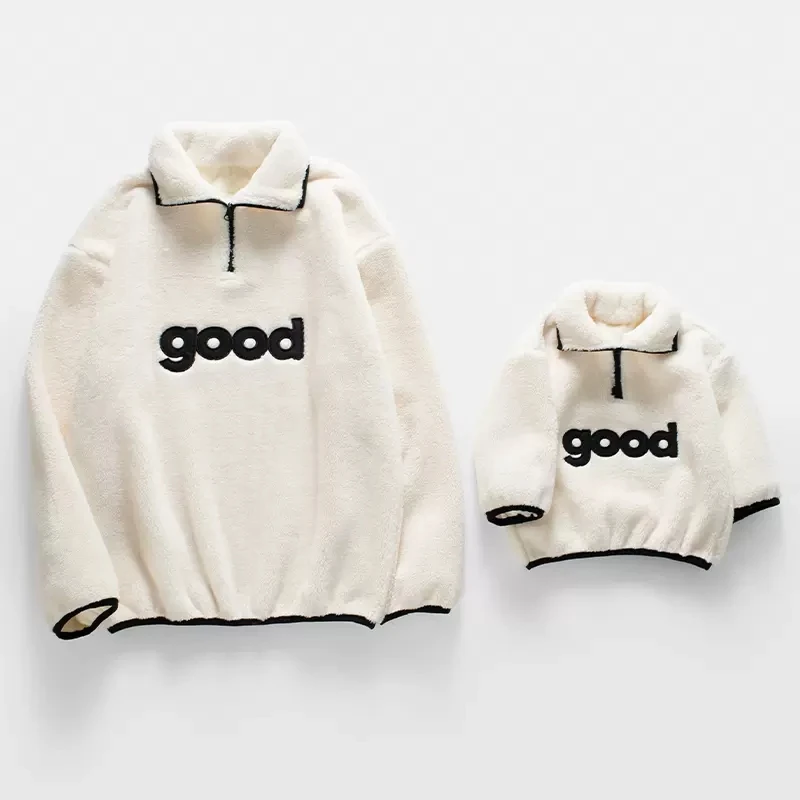 Parent-Child Winter Matching Clothes For Family Fashion Thick Hoodies Children Zip Hoodie Plush Dad Mom Son Daughter Sweatshirt