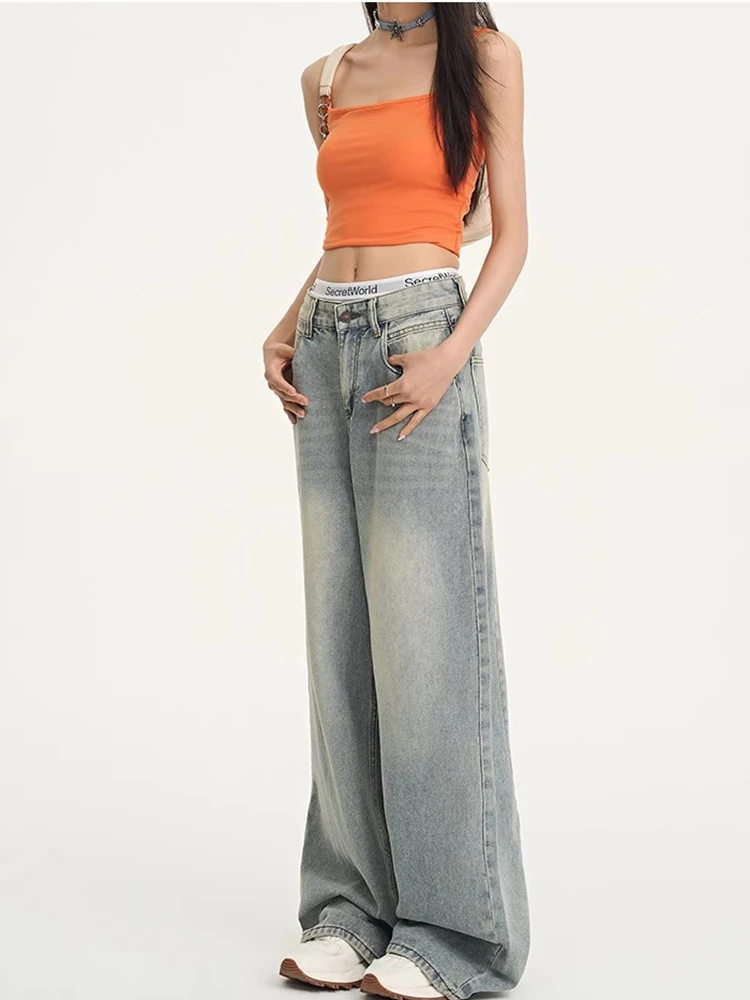 Mode rue rétro femme jean Y2K nouveau taille basse mince ample femmes jean décontracté chic américain pantalon à jambes larges femme