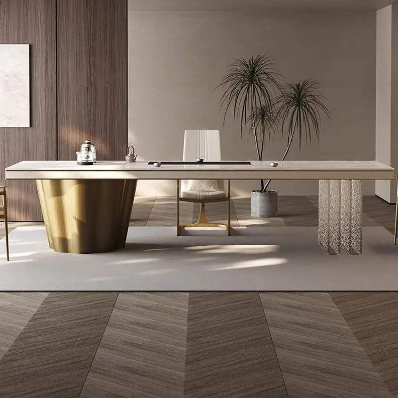 

Light luxury rock slab large board tea table and chair combination simple modern home high-end tea table boss office