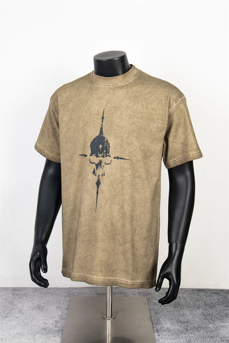 Thug Club Street Star Moon Skull Print High Street Summer New Loose Casual Short-Sleeved T-Shirt for Men