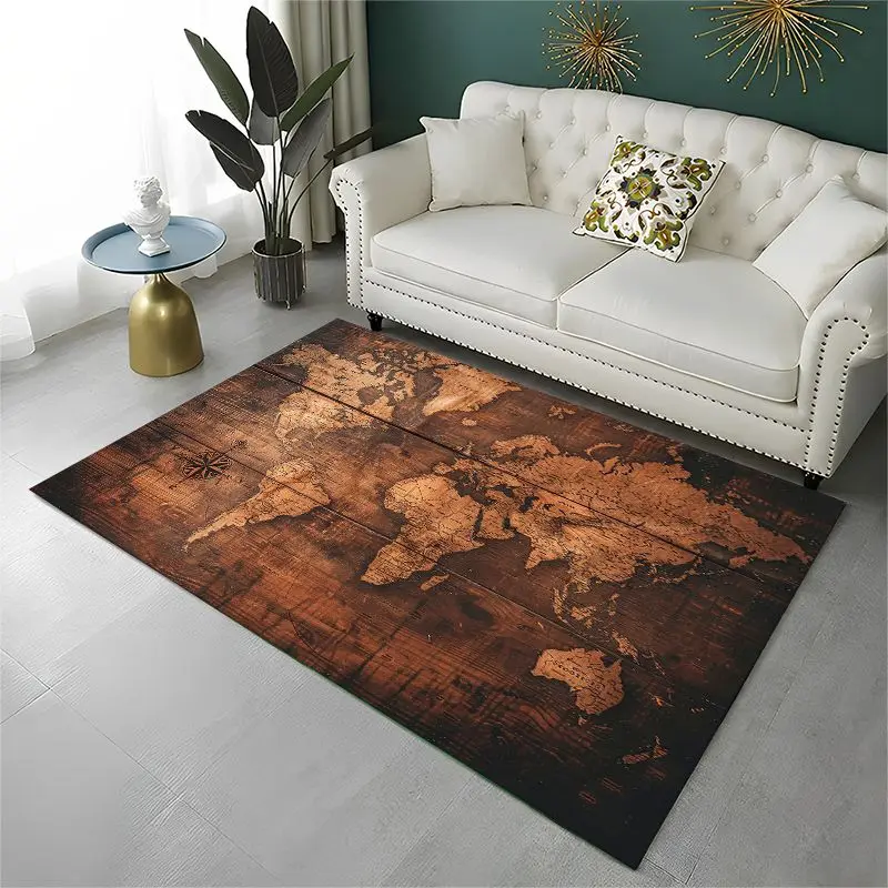 Retro Map Nautical Chart Compass Large Area Rug Non-slip Carpet for Bedroom Living Room Sofa Doormat Home Decor Floor Mat Gift