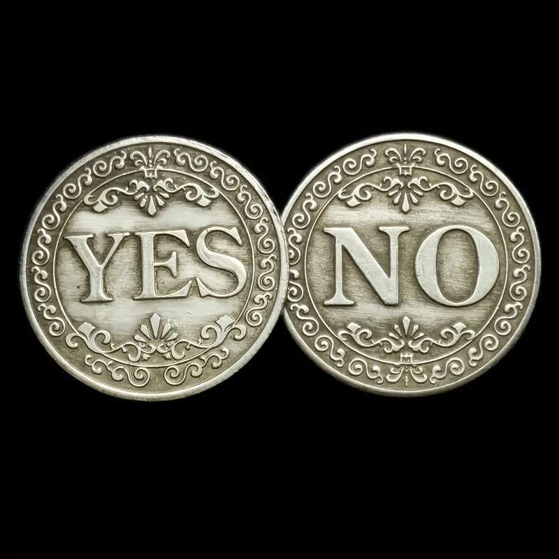 1Pcs YES NO Decision Coin, Antique Silver Copper Token, Floral Letter Charm, Collector Challenge Coin, Vintage Souvenir Gift