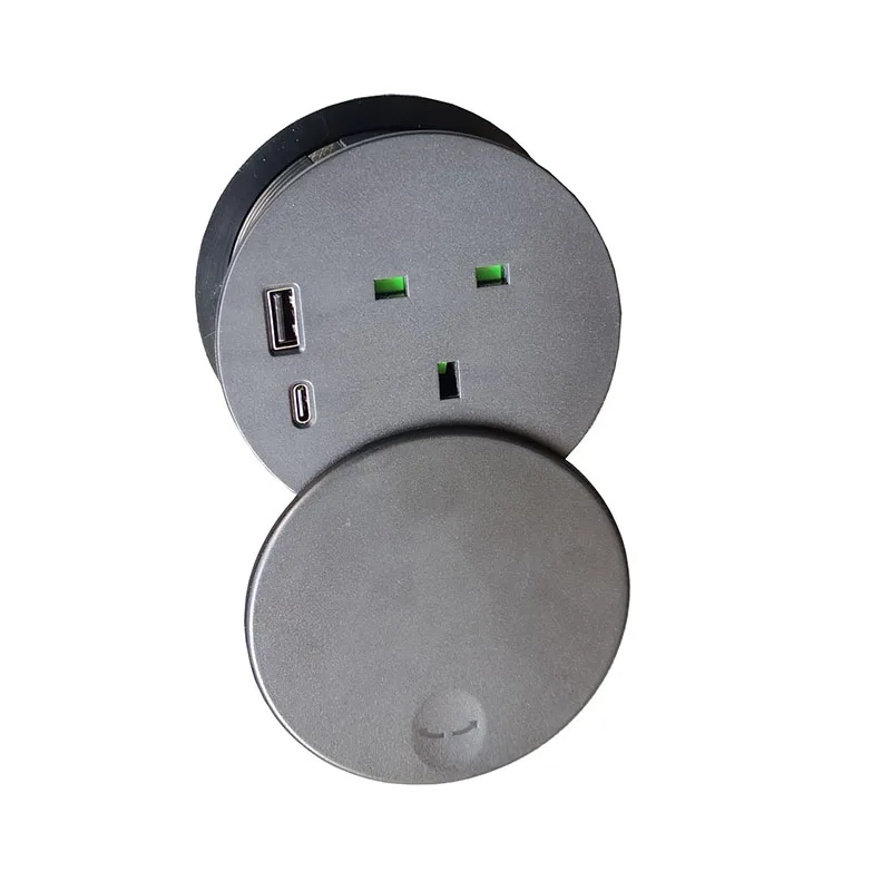 

Round Table Socket USB Charge Universal Power Outlet and UK Plug 1UK Port 1 Twin (A+C) Cable
