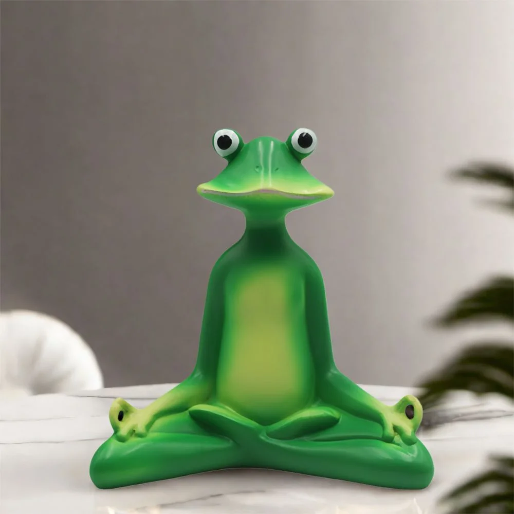 

Green Zen Meditation Frog Statue Resin Crafts Handicraft Meditating Frog Ornament Cute Garden Animal Figurine