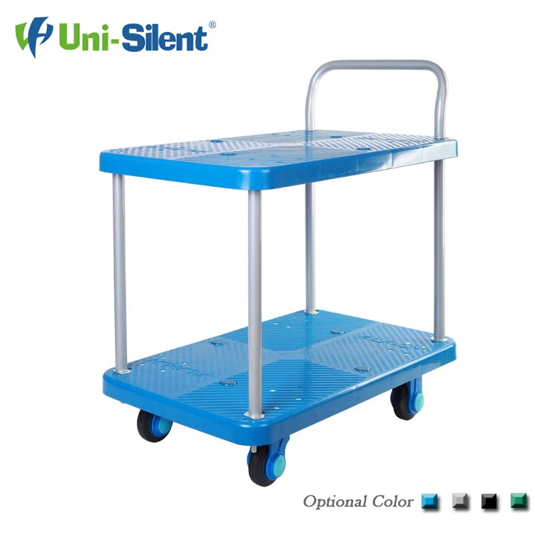 Uni-Silent 200kgs High Quality Two Shelf Cargo Trolley Plastic Platform Trolley PLA200N-T2