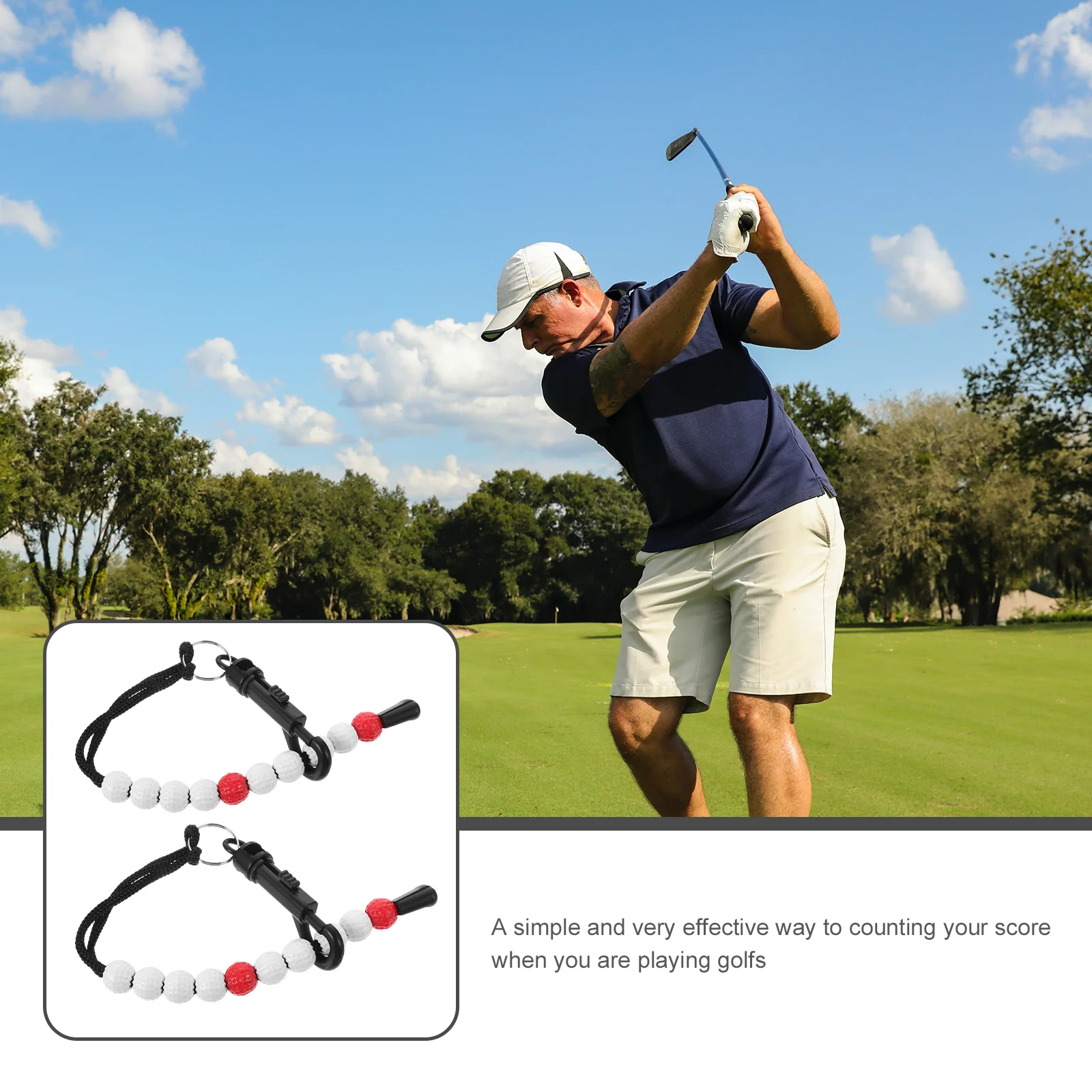 

2Pcs Golf Score Counter Portable Scoring Keeper Plastic Bead Wrist Chain Golfing Supplies Lightweight Practical Durable Buckle