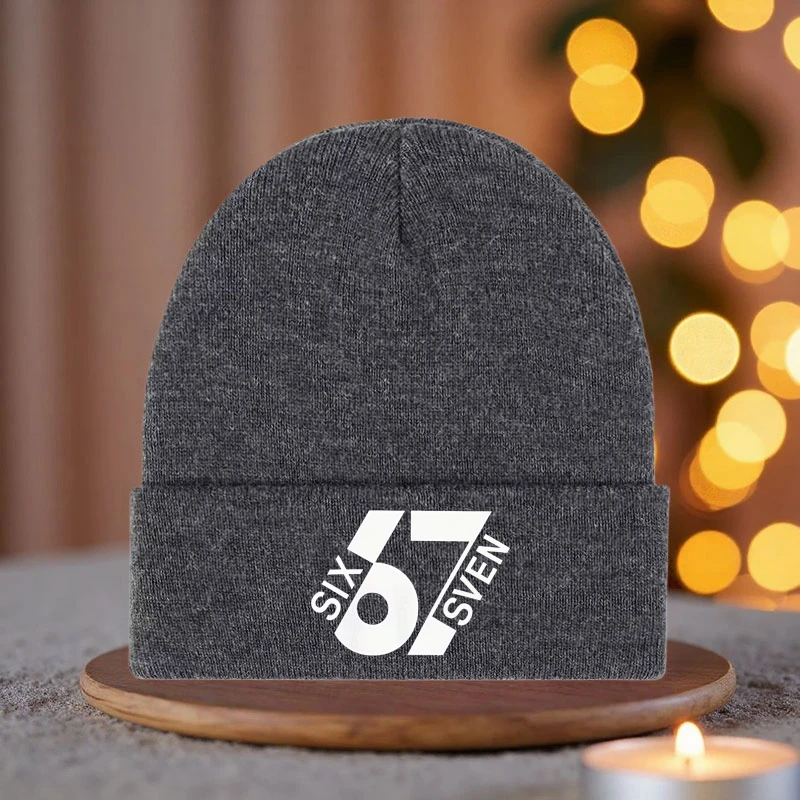 Number 67 Mim Creative Pattern Print Knit Hat, Fall Winter Fashion Accessory, Cozy and Stylish Headwear for Daily Wear