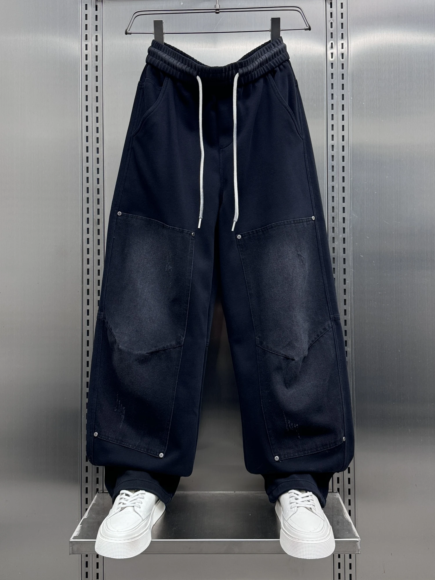 

Американские мужские повседневные брюки свободного кроя с драпировкой, прямые, однотонные, весенняя новинка, модный бренд, свободные прямые штанины