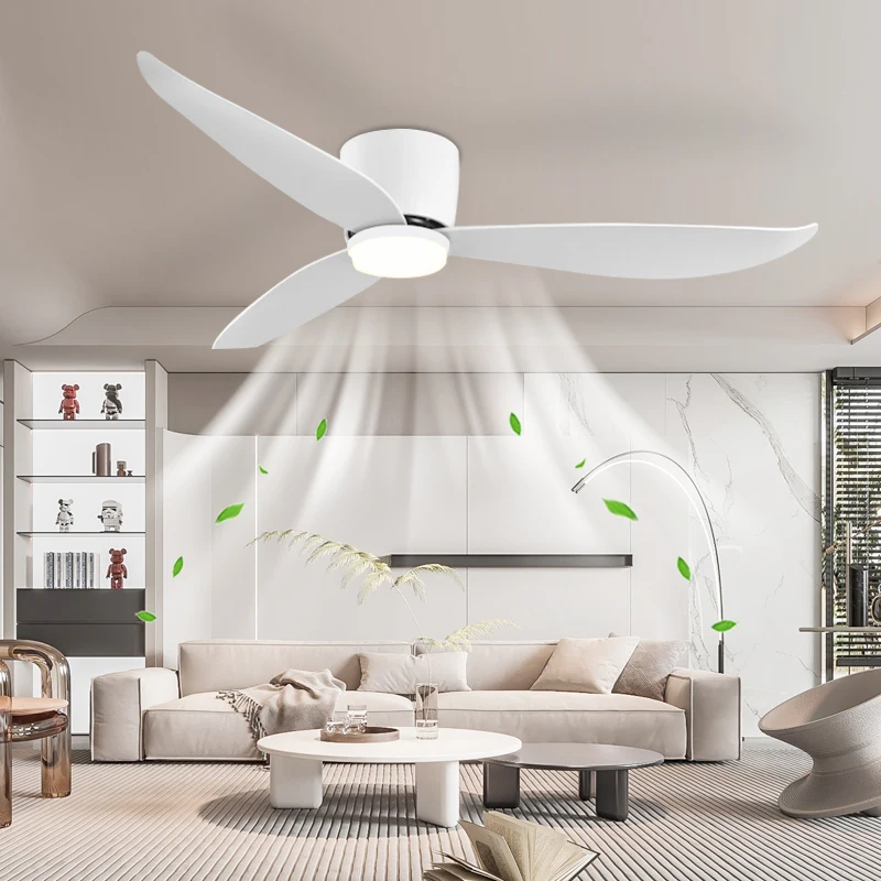 Wood Grain 52-inch Illuminated Remote Ceiling Fan, Low-profile Recessed Ceiling Fan, Adjustable Bedroom/living Room Indoor Fan