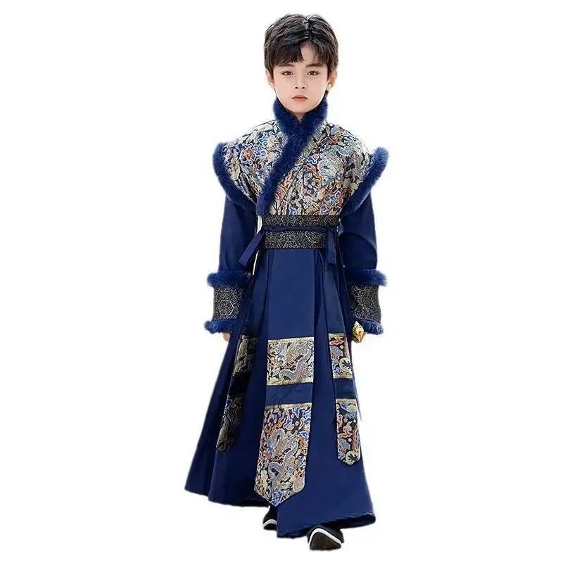 2025 Winter New Boys Hanfu Young Masters Stage Outfit Chinese Robe Baby Tang Suit Children Ancient Chinese Kids New Year Clothes