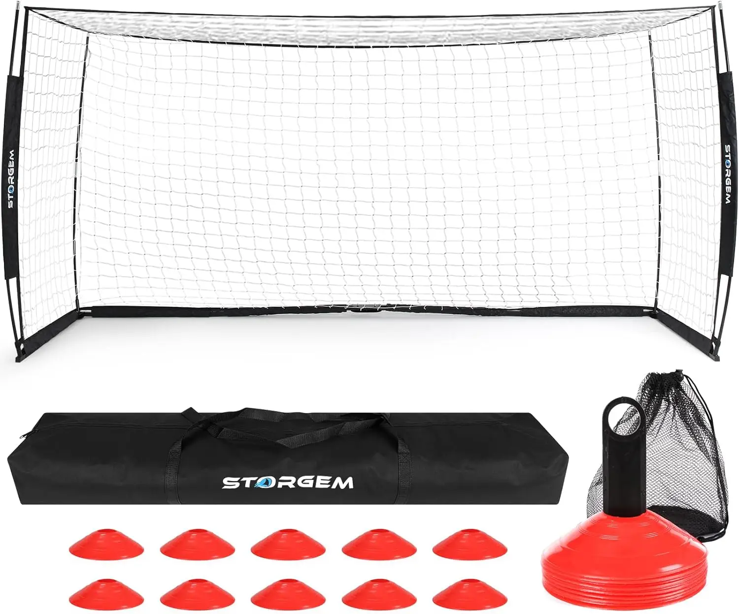 

Soccer Goal with Bow Frame, Collapsible Metal Base and Training Cones for Backyard Practice