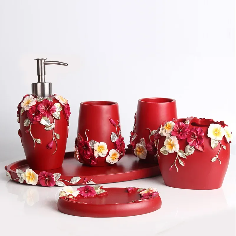 Hotel Accessories Resin Bathroom Set Handmade Shower Gel Shampoo Lotion Soap Dispenser flower bathroom products