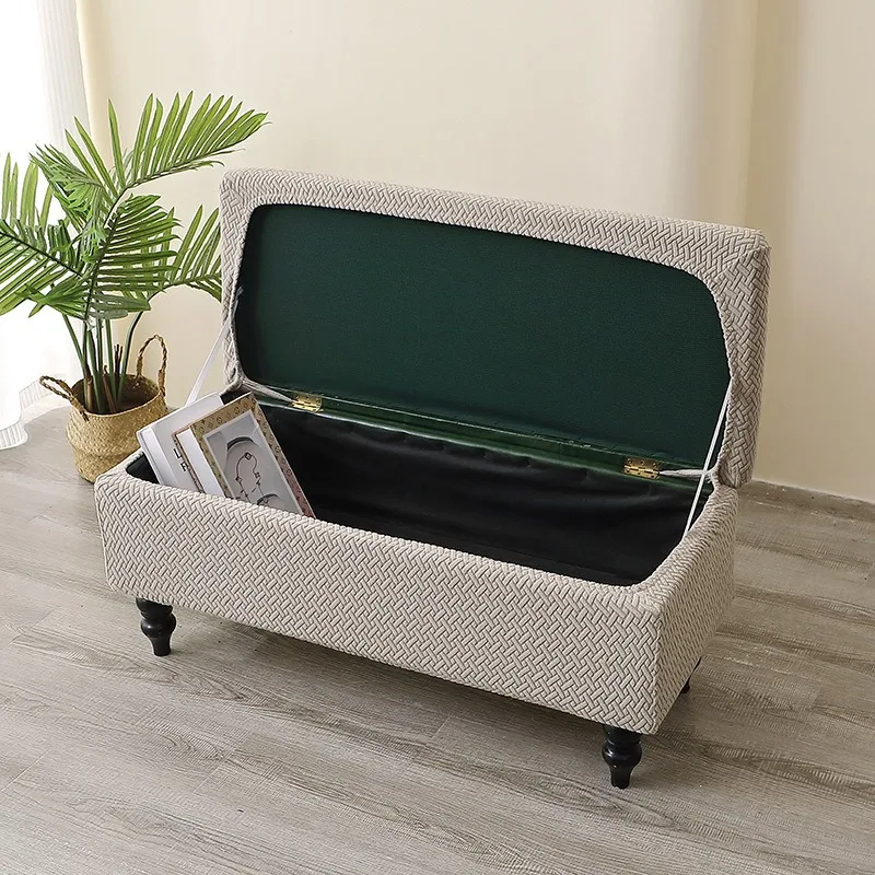 1PC Elastic Velvet Storage Stool Cover Bedroom Rectangle Ottoman Footrest Cover Elastic Piano Seat Slipcover Furniture Protector
