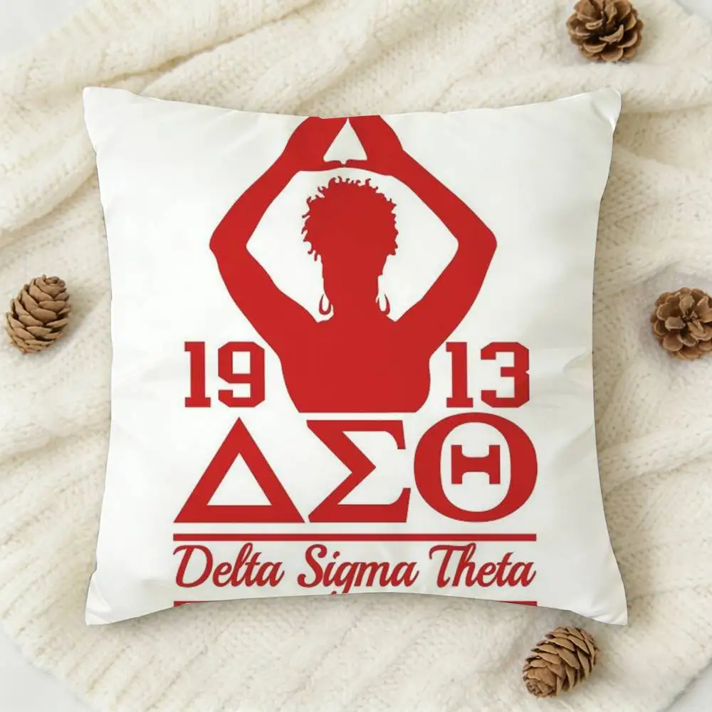 D-Delta Sigma Theta Button Double-sided Printed Square Decorative Cushion Cover for Sofa Living Room Home Decor