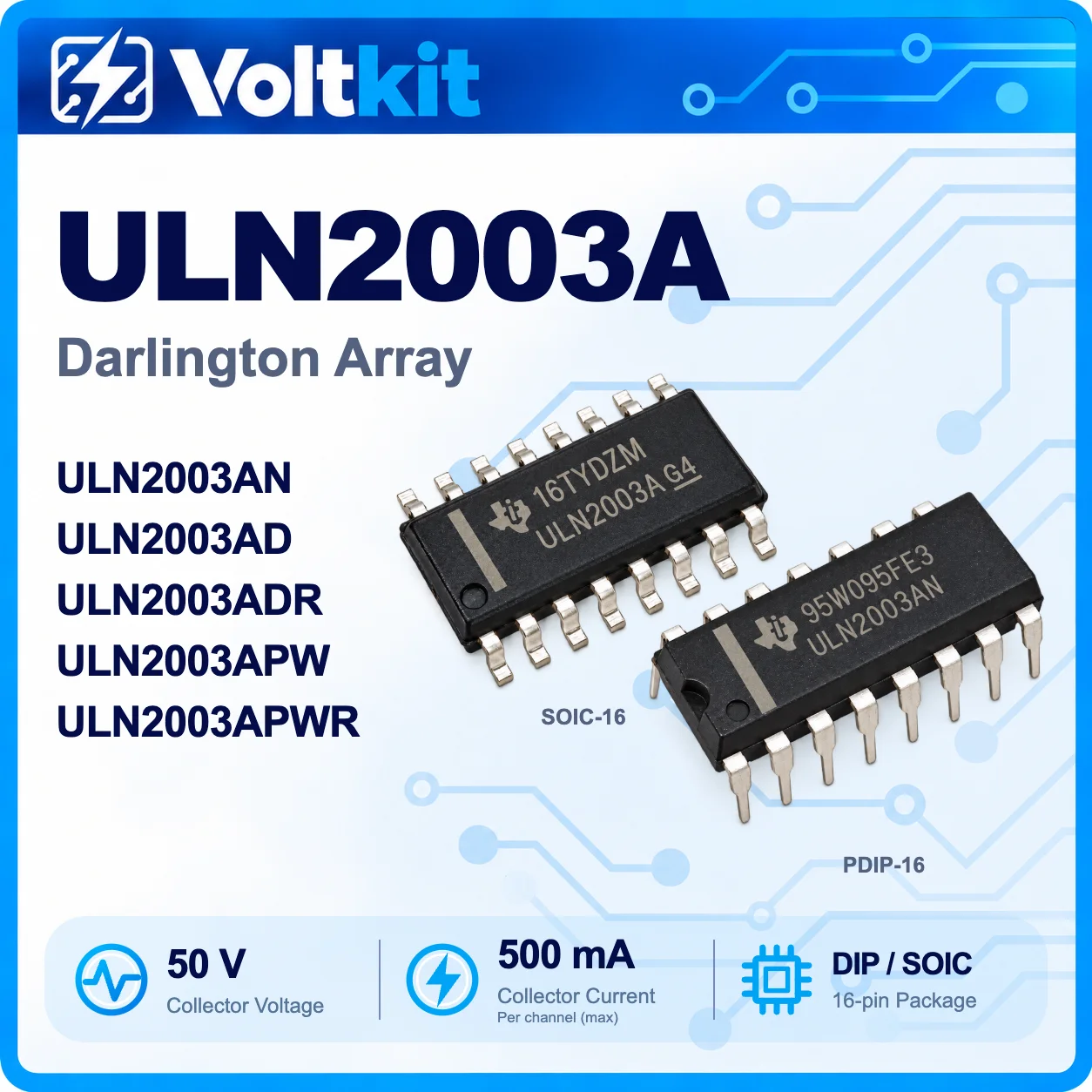 10PCS ULN2003 ULN2003A ULN2003AN ULN2003ADR ULN2003APG DIP-16 SOP-16 Darlington Array Driver IC New Original In Stock Wholesale