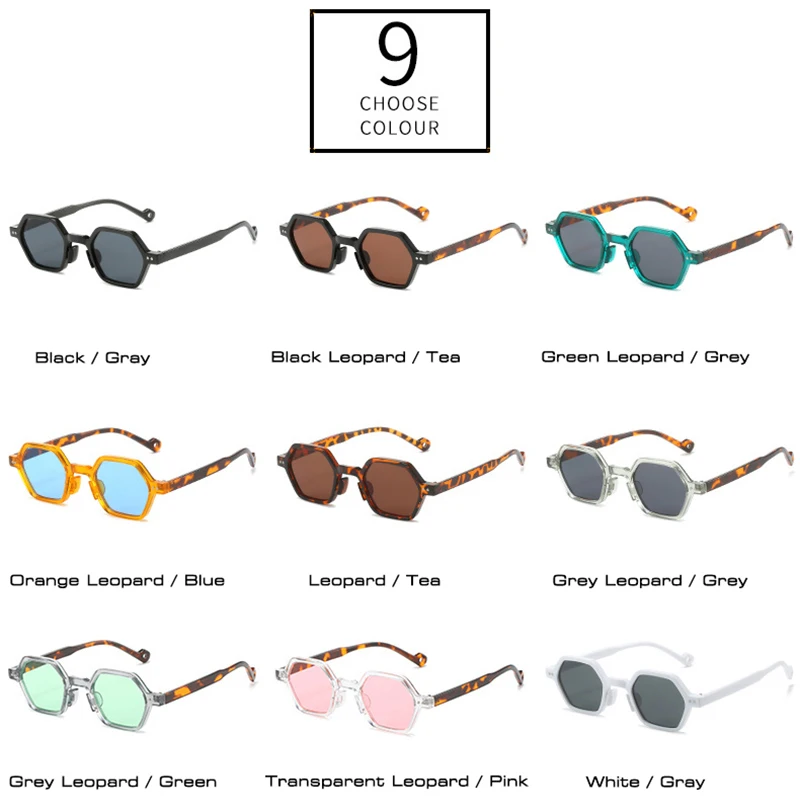 SO&EI Retro Polygon Square Sunglasses Men Candy Color Leopard Eyewear Shades UV400 Women Trending Punk Rivets Sun Glasses — zdjęcie 6