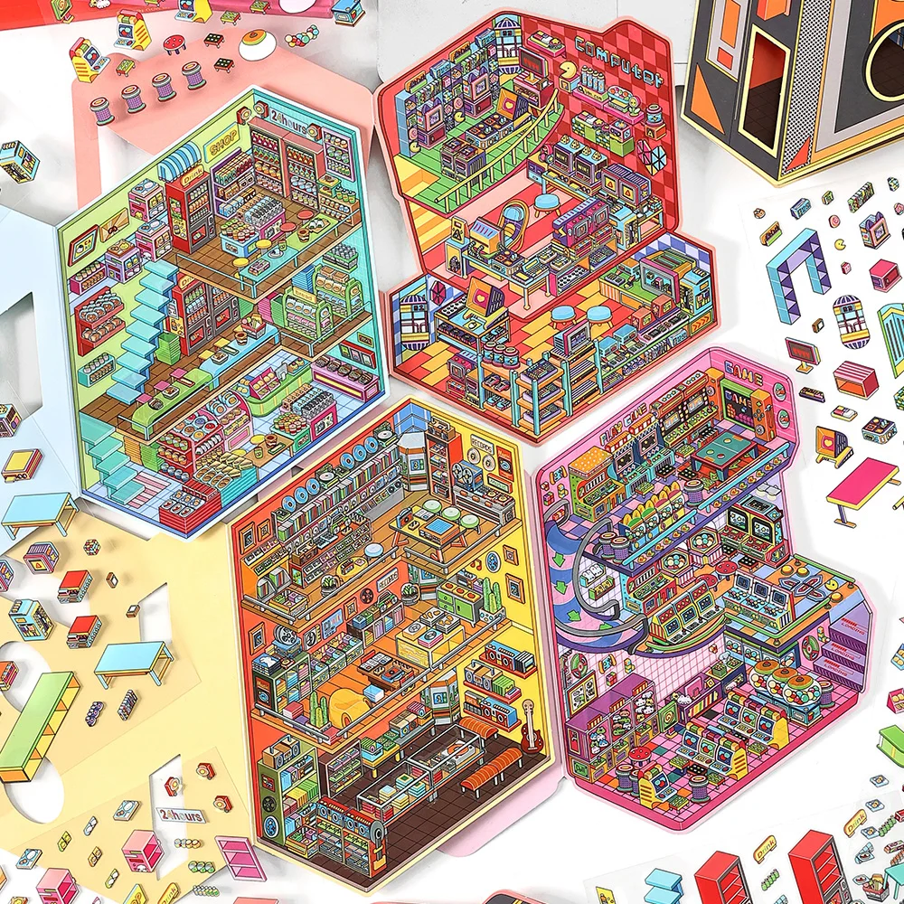 Kawaii Energy Replenishment Station 3D Record store Landscape Sticker  DIY Pocket Cabin Scene Christmas gifts ﻿