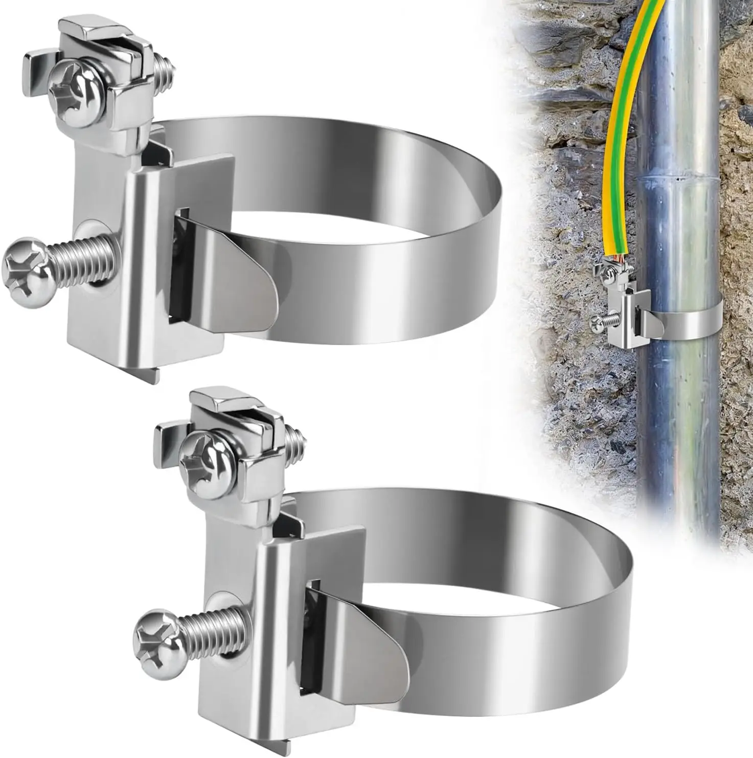 5pcs Stainless Steel Grounding Clamp For 8-52mm Pipes Pipelines Electrical Cabinets Hose Clamp For Installing Grounding Strips