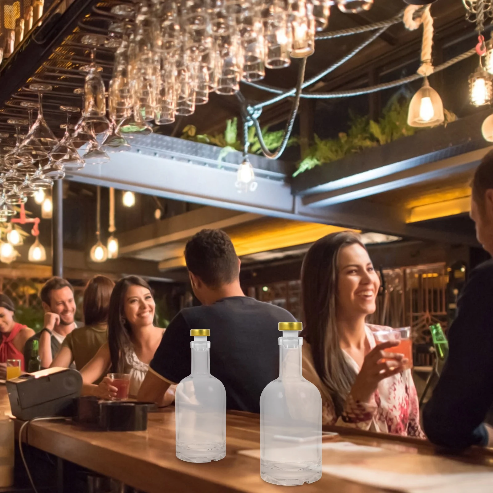 

2Pcs Thick Bottom Glass Wine Bottle Thickened Transparent Vodka Whiskey Liquor Bottle Large Capacity Stable Anti Slip