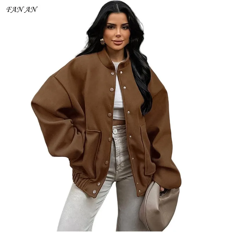 

Retro Solid Color Versatile Casual Woolen Jacket 2024 Autumn And Winter Women's New Fashion Niche Loose Collar Top Jacket