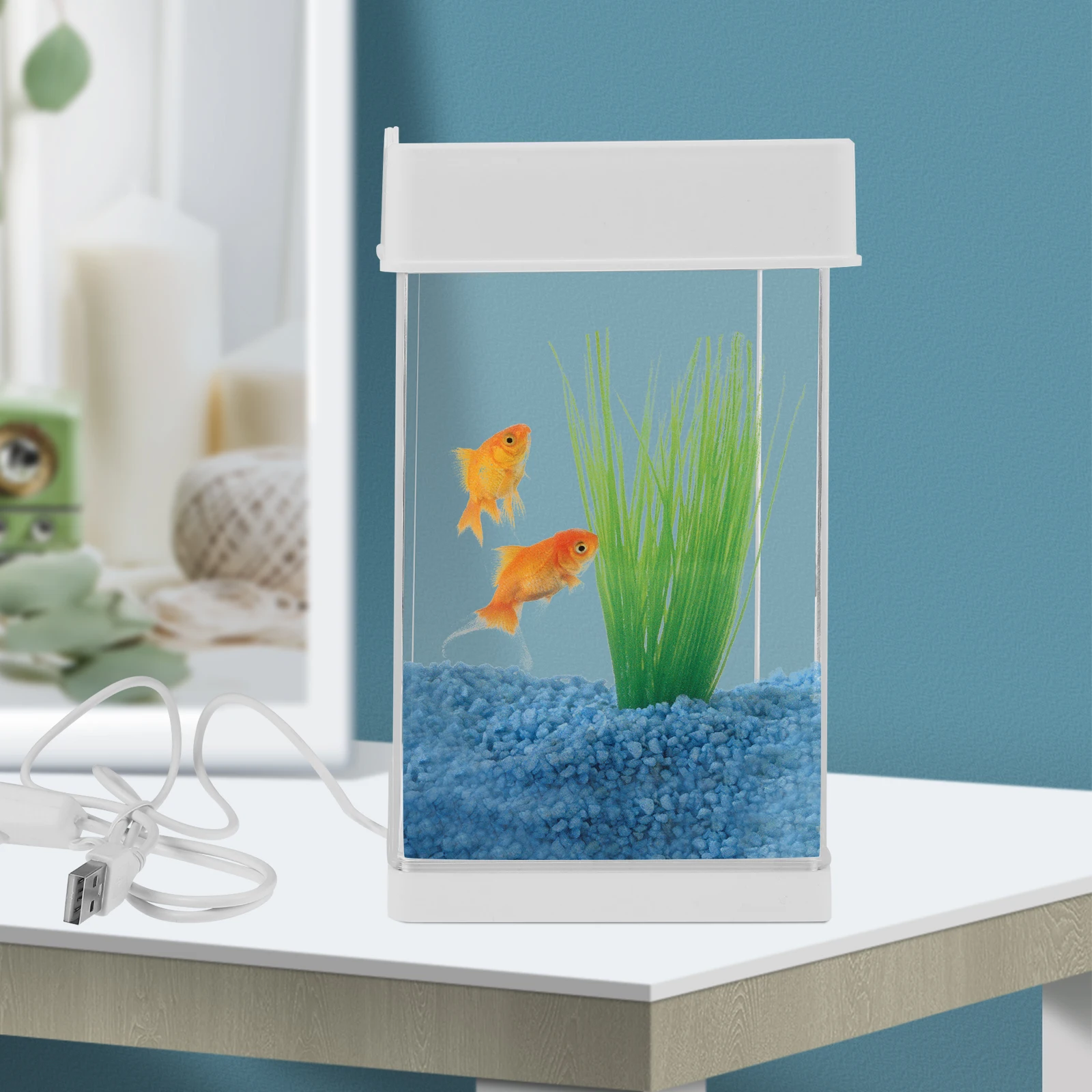 

Desktop Fish Tank with Light Small Breeding Box Plastic Transparent Aquarium Holder for Home Office
