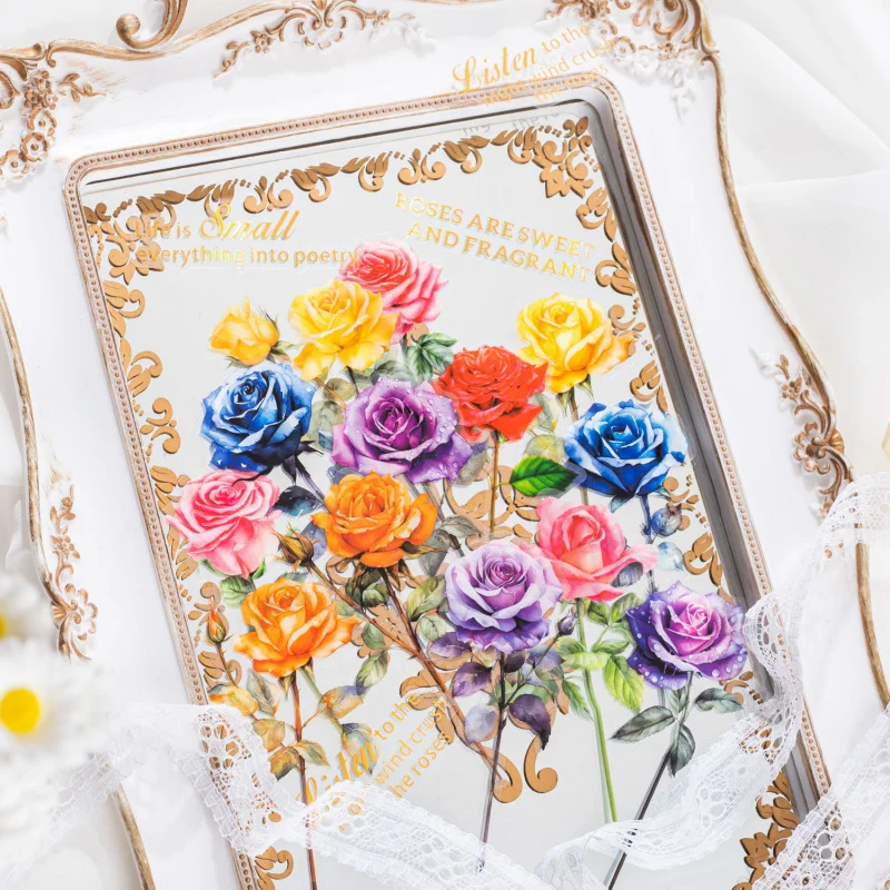 1pack/30pcs Large-Size Rose Flower Stickers 15-20cm Big Blooms & Vivid Petal Details, Self-Adhesive for Scrapbook