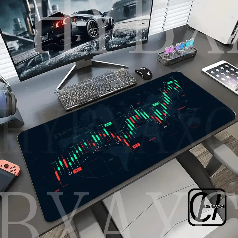 

HYBXAXC Mouse Pad Cute HD Desk Pad Extended Gaming Keyboard Mats Large 900x400cm XXL Stock Market Candle Chart Gaming Mousepad