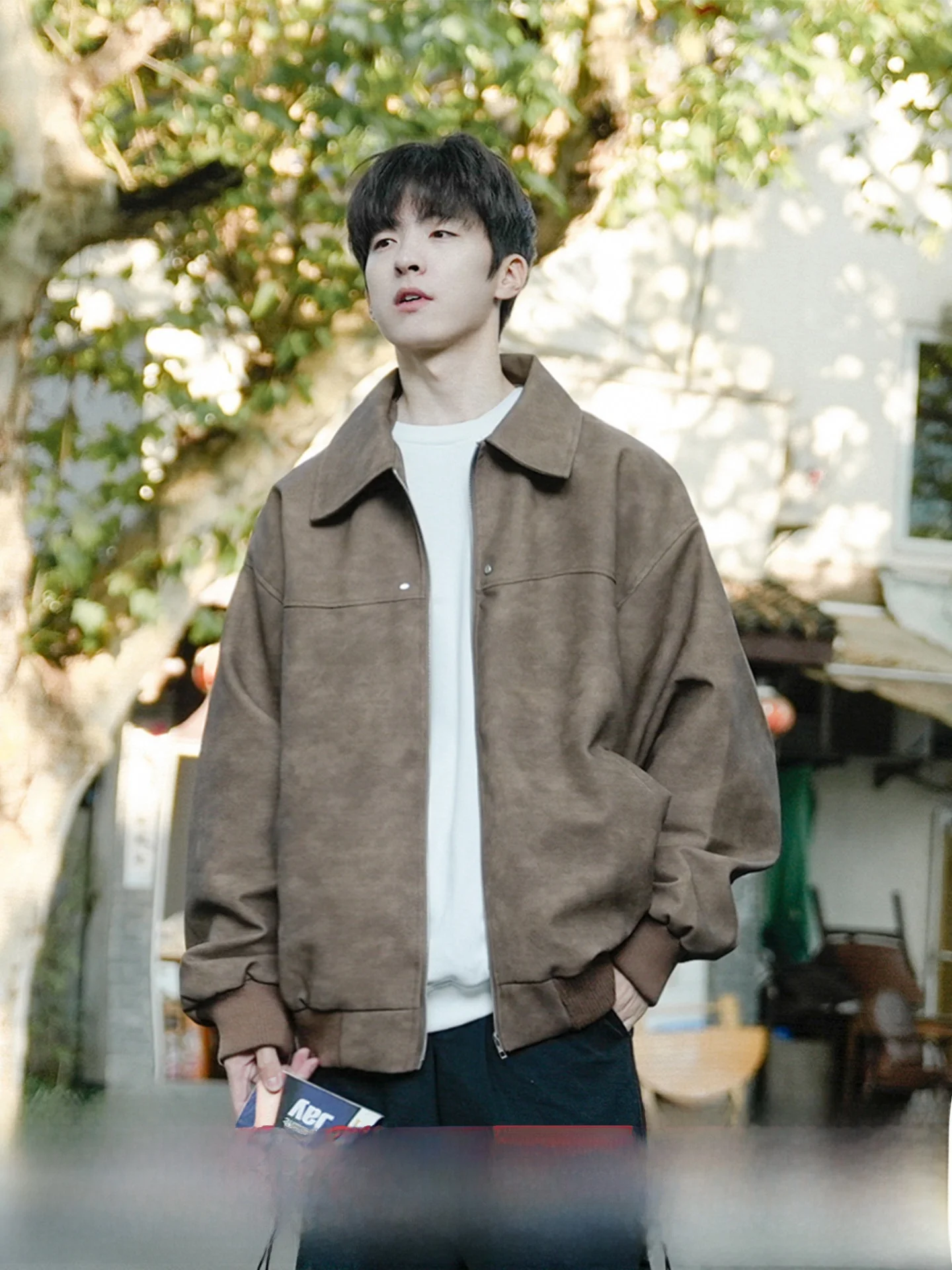 

Мужская замшевая кожаная куртка Gouzzi: весенняя, в американском ретро-стиле, молодежная, CleanFit, повседневная, с длинными рукавами, на молнии