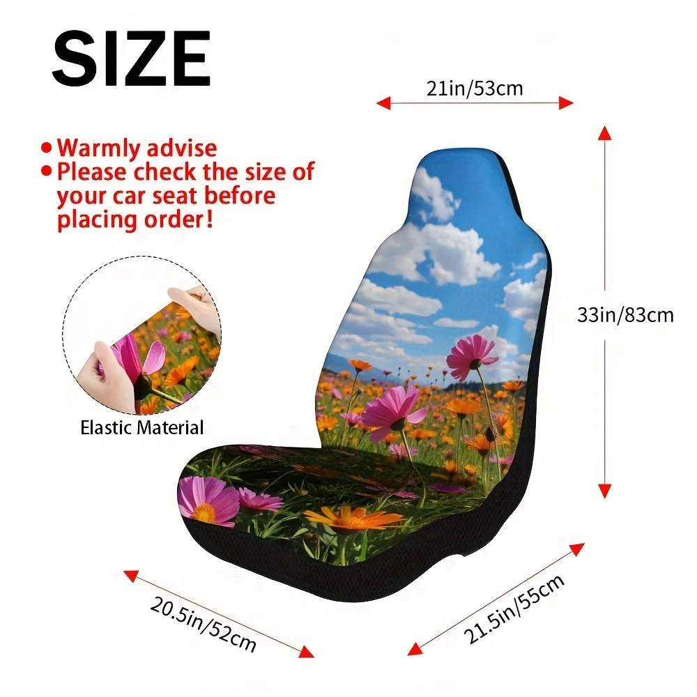 2pcs, Vibrant Cosmos Field Sky Design Front Seat Covers, Adds Comfort And Fashion To Driver And Passenger Seats, Lightweight De