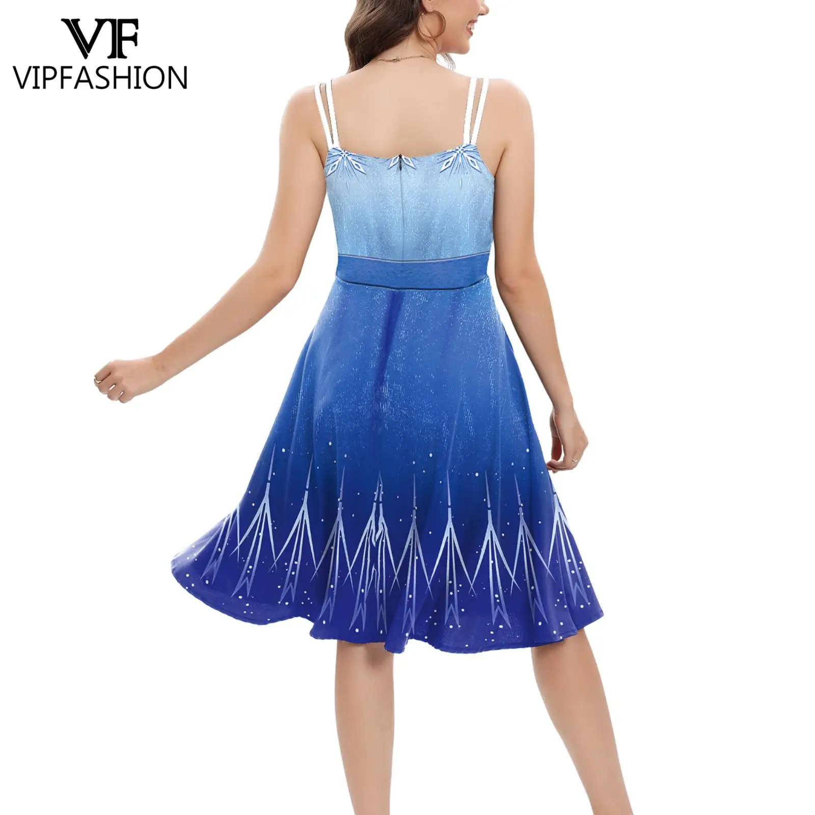

VIP FASHION Halloween Spaghetti Strap Dress Women Elsa Cosplay Costume Princess Party Dresses Festival Stage Performance Outfit