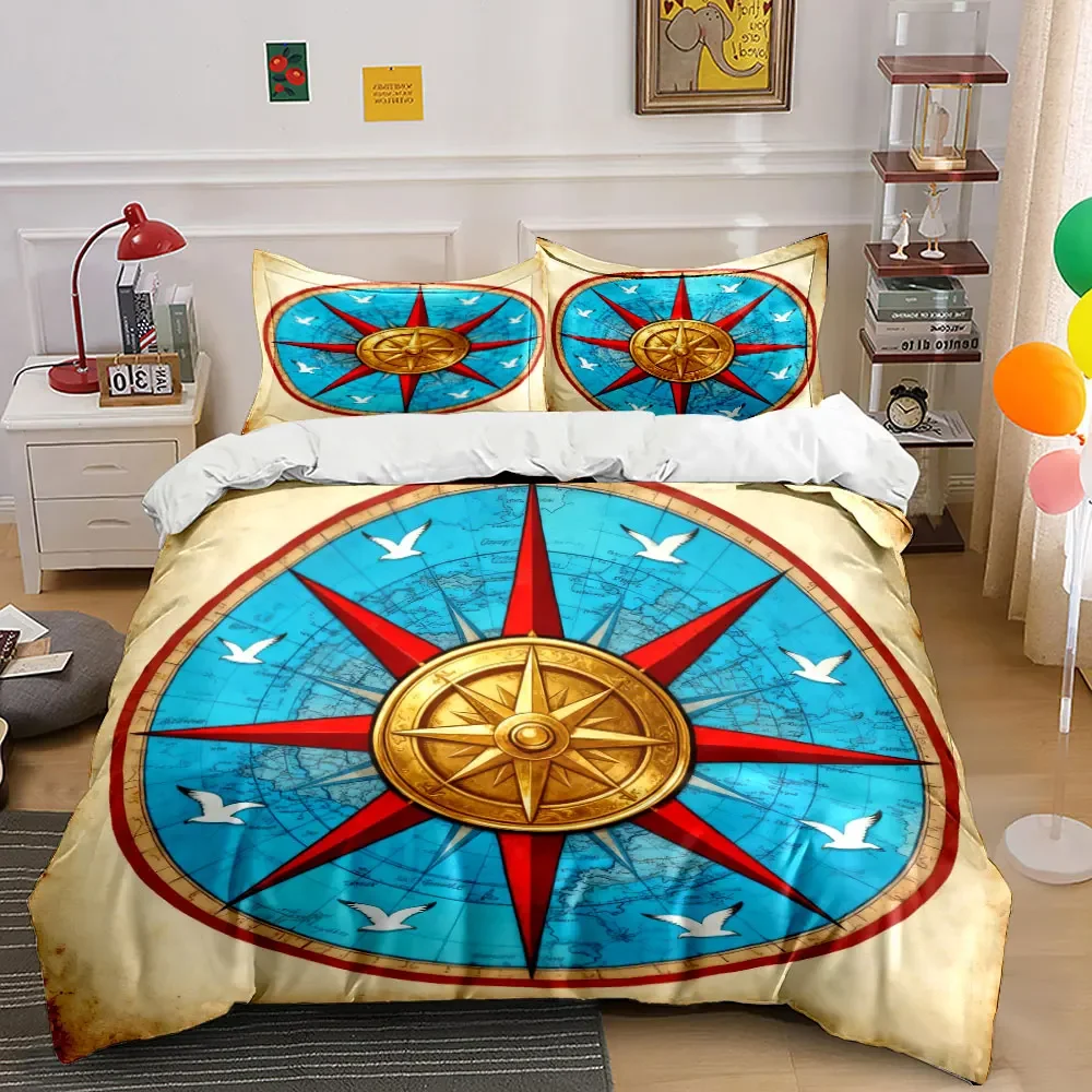 Vintage Nautical Compass Décor Set Soft Comfortable Duvet Cover Bedding Set Included 1*Duvet Cover & 2*Pillowcases, gift