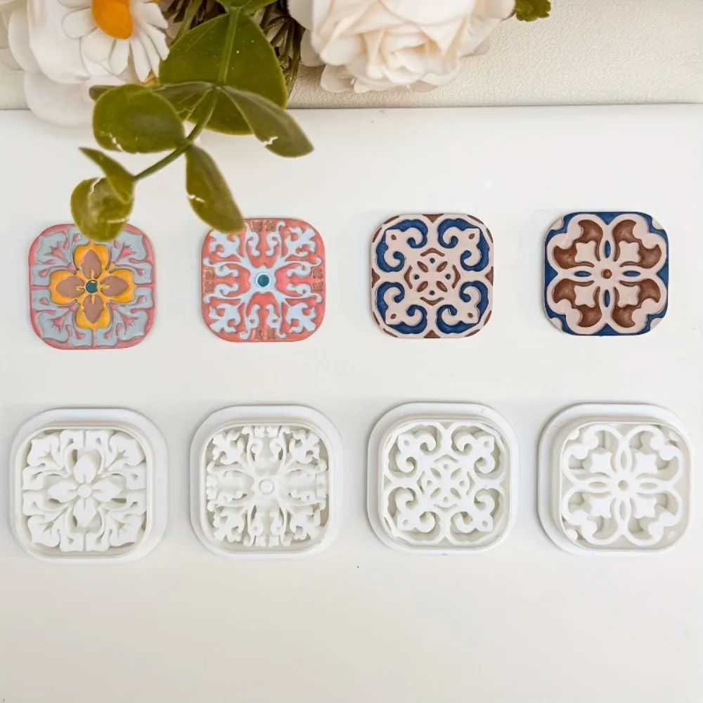 Conjunto de 4 Peças: Moldes de Argila Vintage para Relevo e Corte, Ferramentas de Estamparia Floral Ornamentada para Pingentes e Artesanato Feitos à Mão