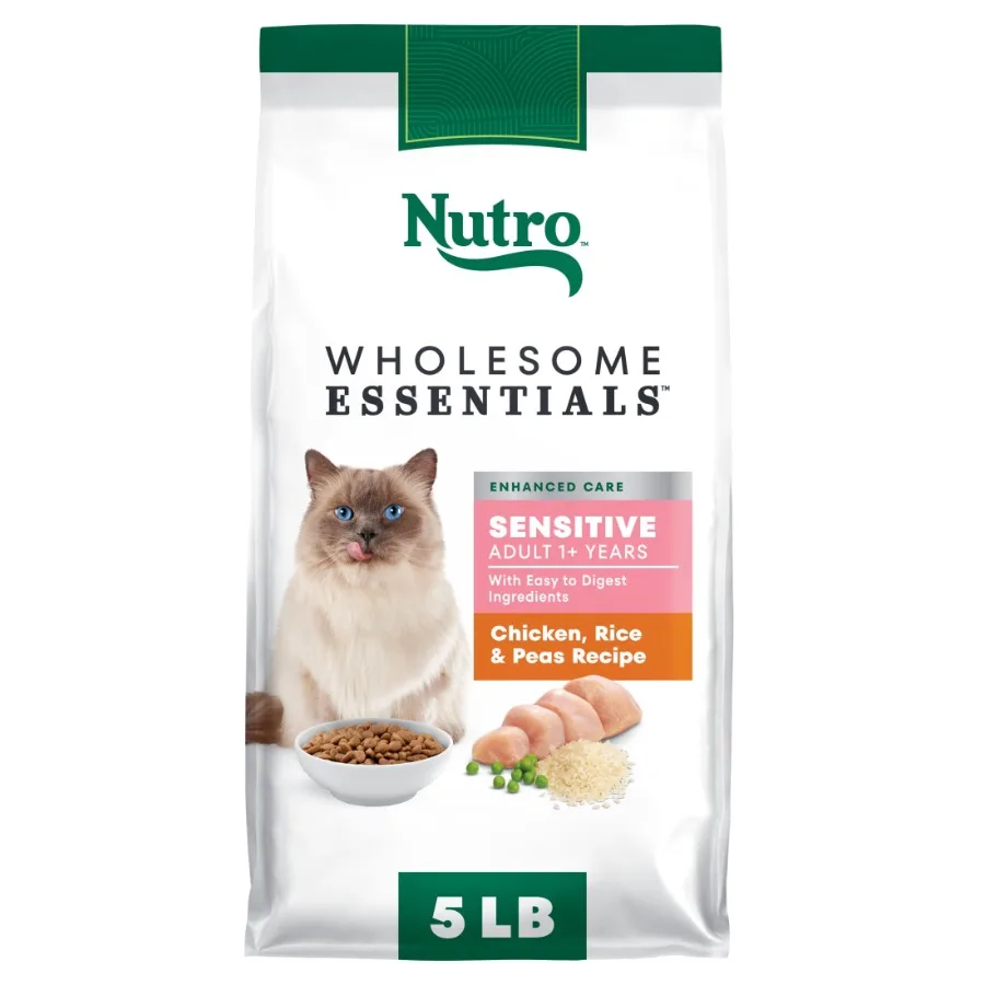 

Wholesome Essentials Dry Cat Food, Sensitive Stomach Cat Food, Chicken, Rice and Peas, 5 lbs.
