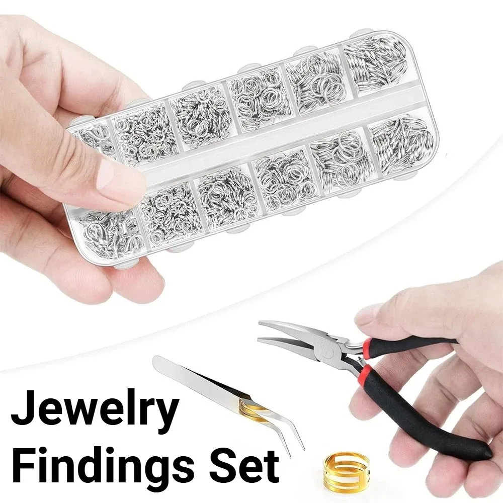 

12 Grids Jewelry Findings Set Chain Closure Lobster Claw Clasp Jewelry Making Kit Open Jump Rings with DIY Pliers