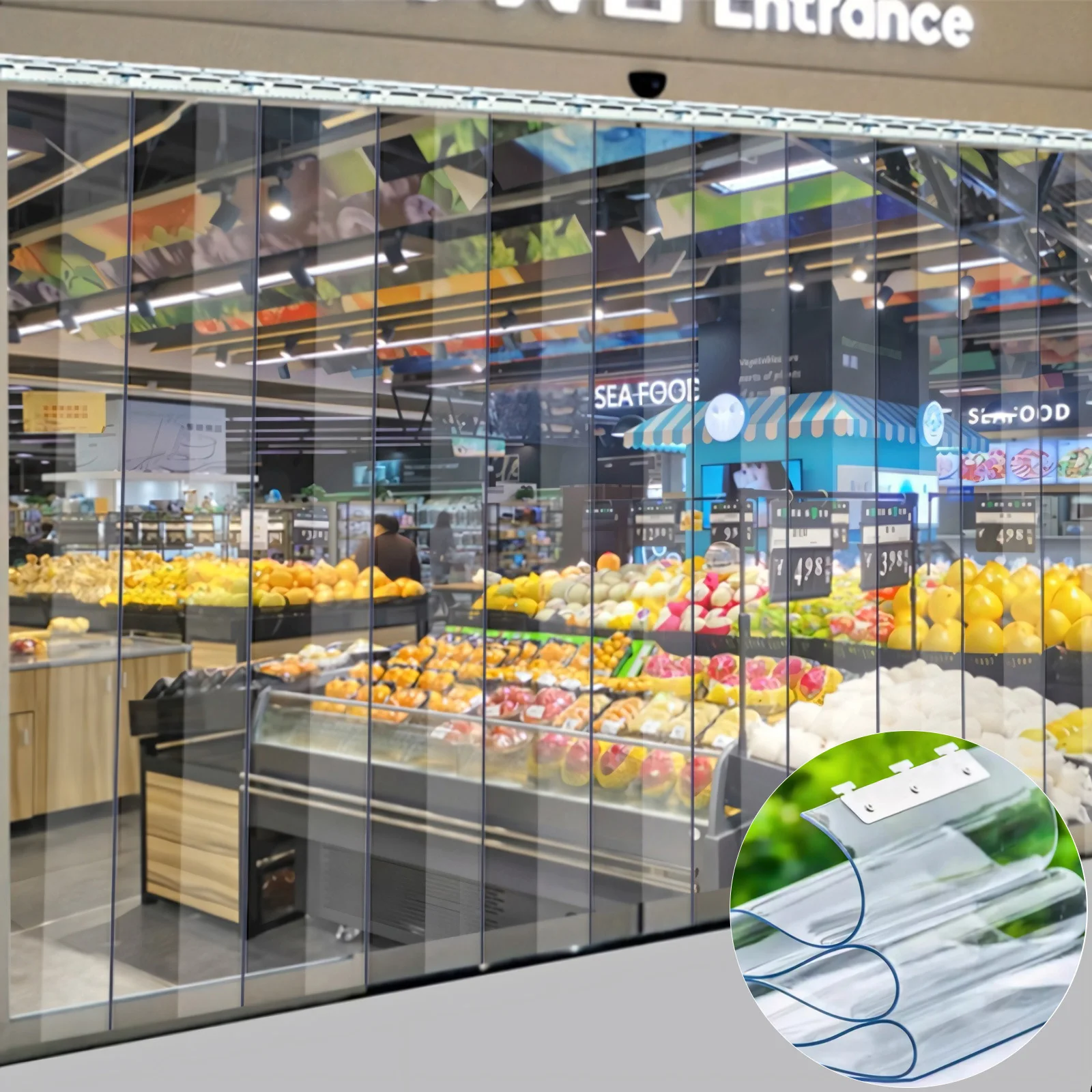 PVC-Lamellenvorhang, 7-teiliger Transparenter PVC-Streifenvorhang, Winddicht, Wasserdicht für Räume, Geschäfte, Supermärkte, Kühlräume – Detail 17