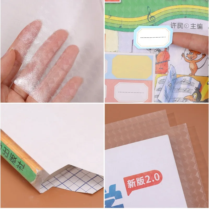 10Pcs/Set Waterproof Book Self-Adhesive Protective Covers with Name Stickers Transparent Self Adhesive Books Cover Skin Sleeves