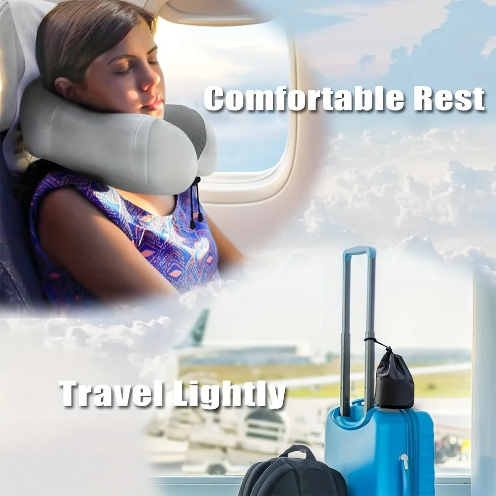 Travel Pillow, Airplane Sleep Travel Pillow, Memory Foam Neck Pillow Set Includes Eye Mask, Earplugs, and Storage Pouch - view 3