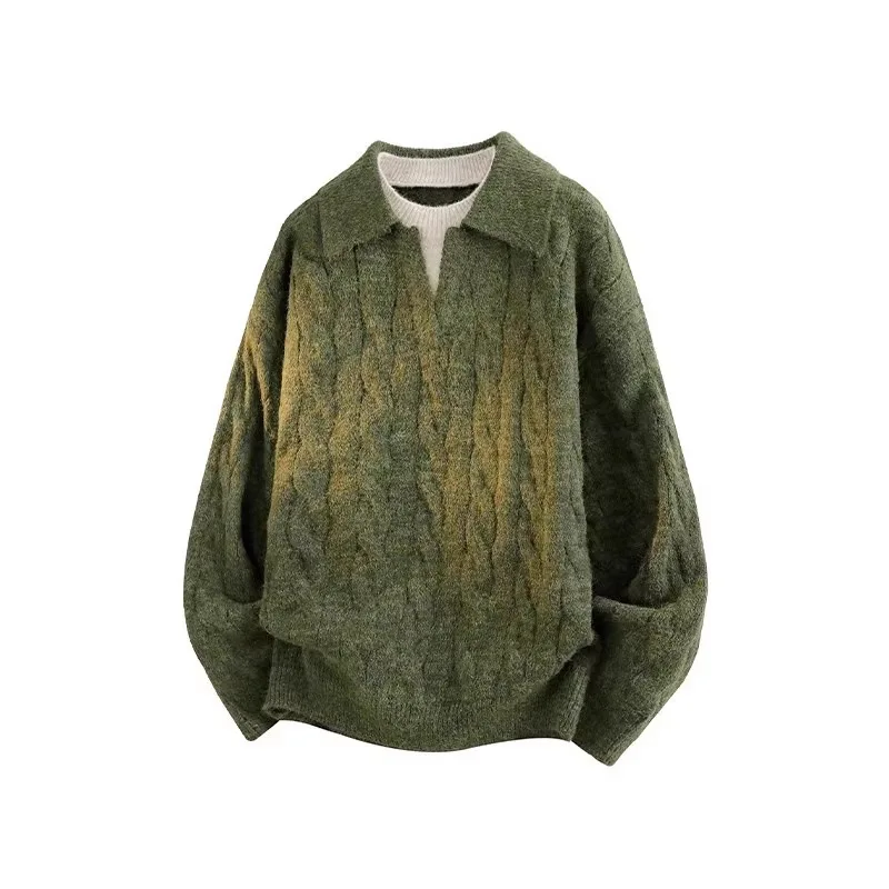 

Lazy Wind V-neck Knitted Sweater Men's Autumn Jumper High-end Polo Shirt