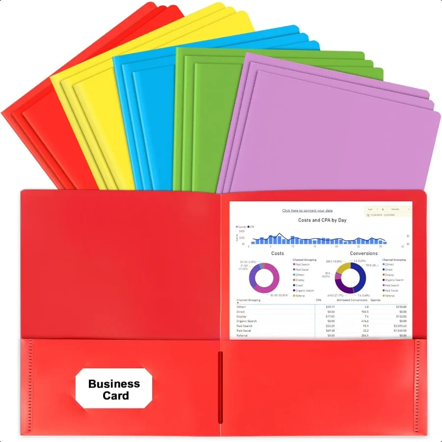 

15 Plastic Folders with Pockets Heavy Duty Pocket Folders with Busin Card Holder Multicolor 5 File Folders for Documents Office
