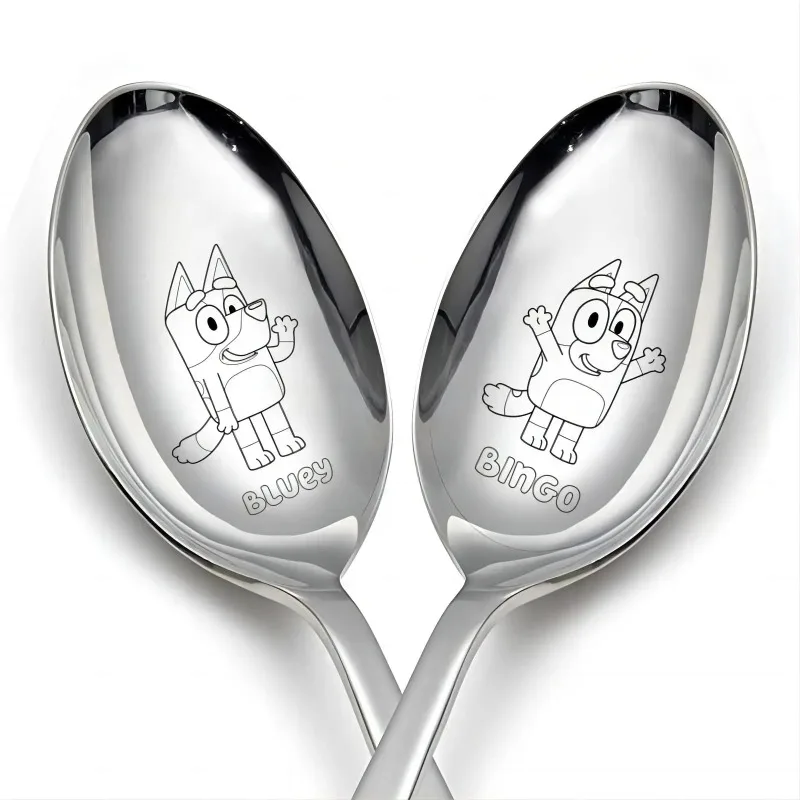 Bluey Cartoon Dogs Spoon Kawaii Bingoes Family Stainless Steel Ladle Home Food for Children Tableware Spoons Birthday Gifts